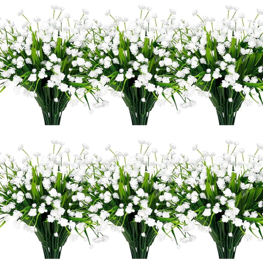 12 Bundles Artificial Flowers for Outdoors Spring Decor, Realistic UV Resistant